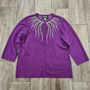 Bob Mackie Cardigan Women M Wearable Art Purple Sequin Beaded Embellished Top